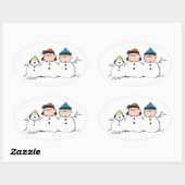 Sticker Ovale cacahuètes | 3 Personne Snowman (Feuille)
