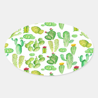 Sticker Ovale cactus aquarelle