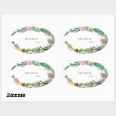 Sticker Ovale Cactus Tropical Nom Personnalisé Avec Amour (Feuille)