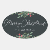 Sticker Ovale Cadeau de Noël Botanical (Devant)