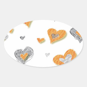Sticker Ovale Cadeaux à motif gribouillé de cœur orange gris ten