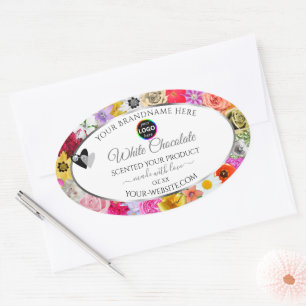 Sticker Ovale Cadres de fleurs colorées Cadres de produits blanc