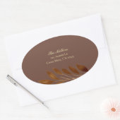 Sticker Ovale Café Brown et Gold Leaf Mariage Adresse de retour (Enveloppe)