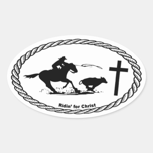 Sticker Ovale Calf Roping Cross Style Euro (Devant)