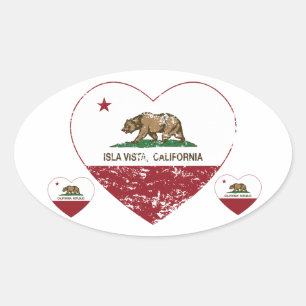 Sticker Ovale californie drapeau isla vista coeur en détresse