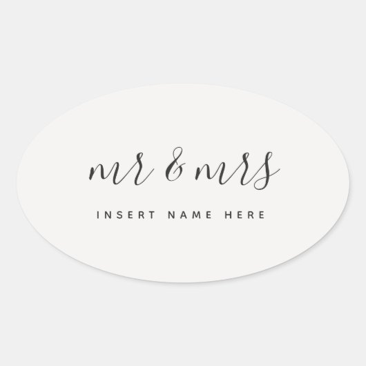 Sticker Ovale Calligraphie customisée M & Mme Newlyhed (Devant)