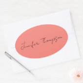 Sticker Ovale Calligraphie Elégant Coral rose Plaine Nom simple (Enveloppe)