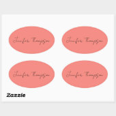 Sticker Ovale Calligraphie Elégant Coral rose Plaine Nom simple (Feuille)