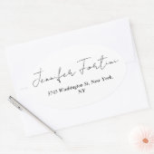 Sticker Ovale Calligraphie Élégante Noir & Blanc Plaine Simple (Enveloppe)