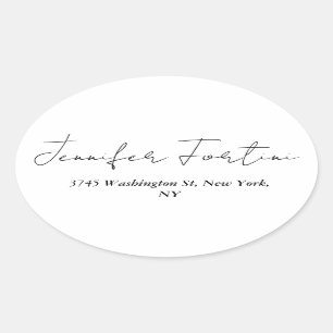 Sticker Ovale Calligraphie Élégante Noir & Blanc Plaine Simple