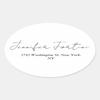 Sticker Ovale Calligraphie Élégante Noir & Blanc Plaine Simple