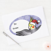 Sticker Ovale Calopsitte de Noël (Enveloppe)