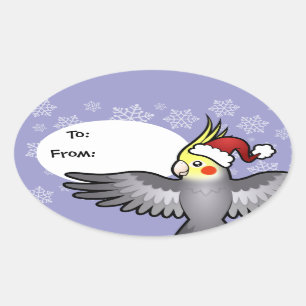 Sticker Ovale Calopsitte de Noël