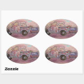 Sticker Ovale camion de patine bleue antique (Feuille)