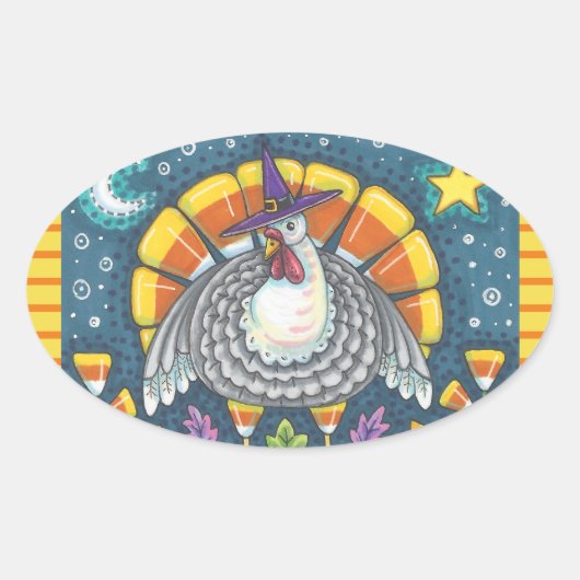 STICKER OVALE CANDY CORN TURKEY, FEUILLE DE BILLETS (Devant)