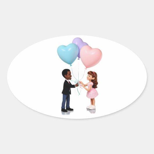 Sticker Ovale Caractères de dessin romantique (Devant)