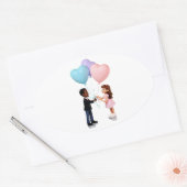 Sticker Ovale Caractères de dessin romantique (Enveloppe)