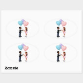 Sticker Ovale Caractères de dessin romantique (Feuille)