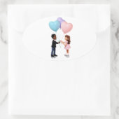 Sticker Ovale Caractères de dessin romantique (Sac)