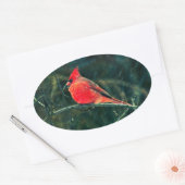 Sticker Ovale Cardinal d'hiver en tempête de neige - Amélioré (Enveloppe)