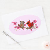 Sticker Ovale Cardinaux du Nord sur la Branche de Blossom (Enveloppe)