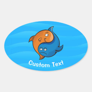 Sticker Ovale Caricature de poisson Yin Yang