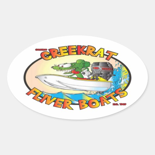 Sticker Ovale Caricatures de Creekrat Fliver Boat Fun Decks (Devant)