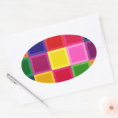 Sticker Ovale Carrés multicolores et rayures Girly (Enveloppe)