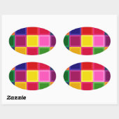 Sticker Ovale Carrés multicolores et rayures Girly (Feuille)