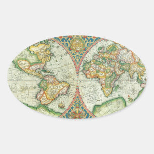 Sticker Ovale Carte antique du monde