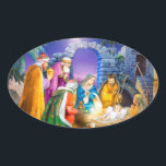 Sticker Ovale Carte Christian Christmas<br><div class="desc">Autocollant ovale</div>