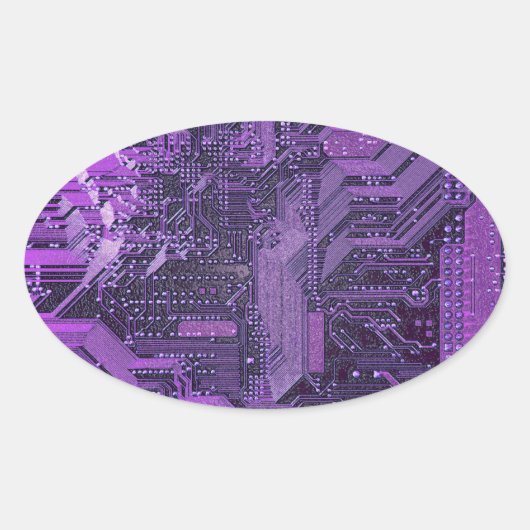 Sticker Ovale Carte Cyber Circuit Purple Tech Art Electronique (Devant)