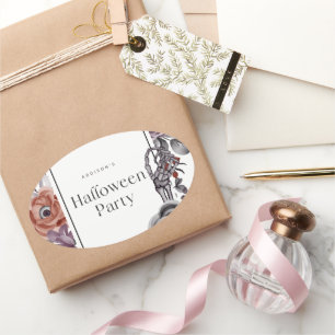 Sticker Ovale Carte de fête d'anniversaire Halloween Florale Squ