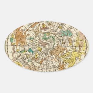 Sticker Ovale Carte de l'étoile du ciel du Nord et des constella