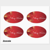 Sticker Ovale Carte de Noël Joyeux Rouge (Feuille)