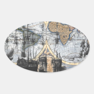 Sticker Ovale Carte de Vieux Monde - à la mer