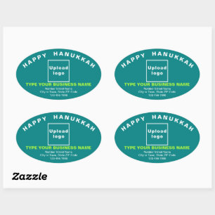 Sticker Ovale Carte de vœux de Hanukkah pour entreprise sur fond