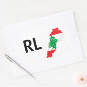 Sticker Ovale Carte du drapeau du Liban FOUR (Enveloppe)