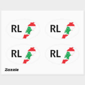 Sticker Ovale Carte du drapeau du Liban FOUR (Feuille)