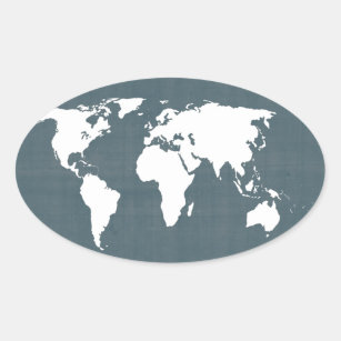 Sticker Ovale Carte du monde. bleu et blanc