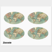 Sticker Ovale Carte du monde vintage (Feuille)