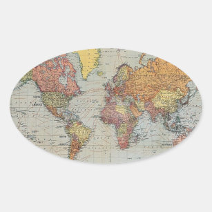 Sticker Ovale Carte générale vintage du monde