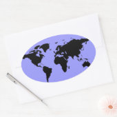 Sticker Ovale carte graphique noire du monde (Enveloppe)
