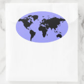 Sticker Ovale carte graphique noire du monde (Sac)