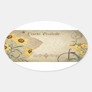 Sticker Ovale Carte postale Vintage jaune Floral
