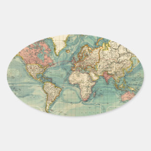 Sticker Ovale Carte vintage du monde