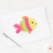 Sticker Ovale Carton de poisson mignon (Enveloppe)