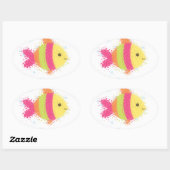 Sticker Ovale Carton de poisson mignon (Feuille)