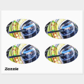 Sticker Ovale Casque de moto classique (Feuille)