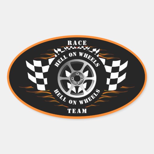 Sticker Ovale Casque de voiture de course Hell On Wheels (Devant)